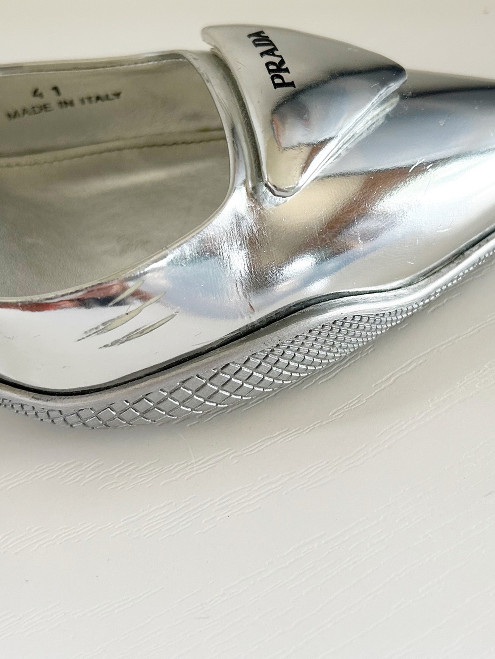 Prada Silver Metallic Slingback Heels Triangle Logo Size EU 41 - Picture 9 of 15